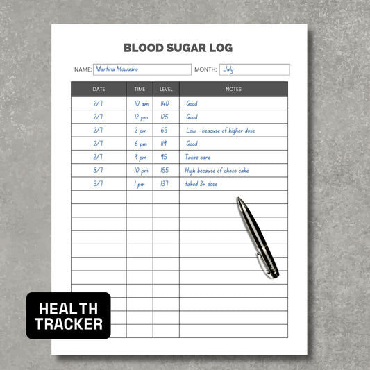 Blood Sugar Log PDF Sheet