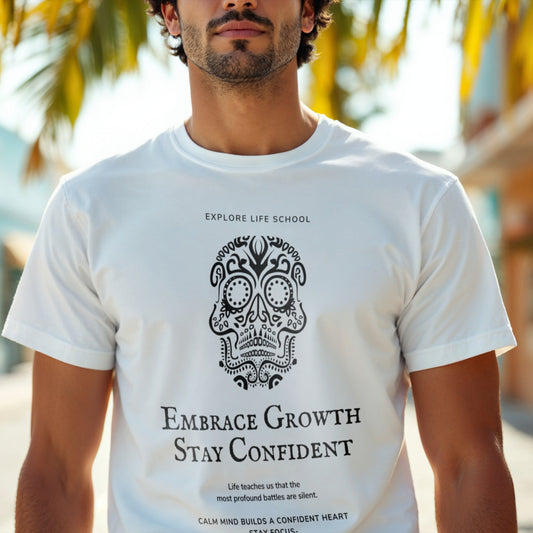Explore Life School - Embrace Growth Stay Confident Sugar Skull Wisdom Statement Artwork