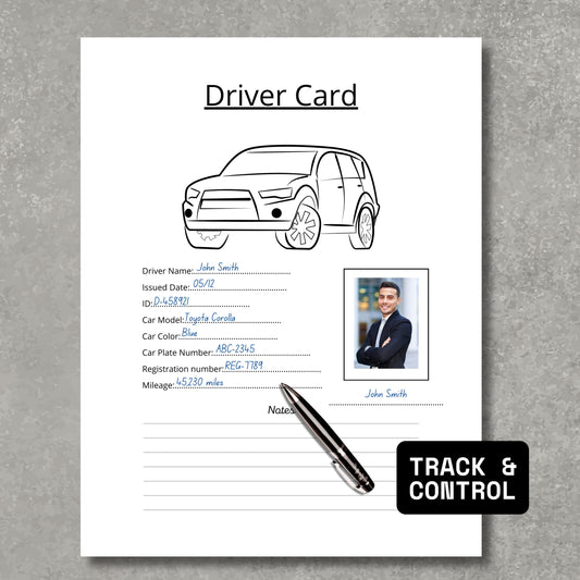 Mileage Tracker + Driver Card Paper Sheets x2
