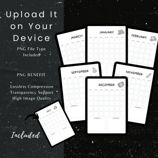 Undated Monthly Calendar PDF x12