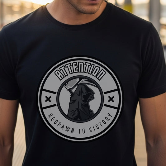 Attention Respawn To Victory - Gaming Warrior Motivational Statement Artwork