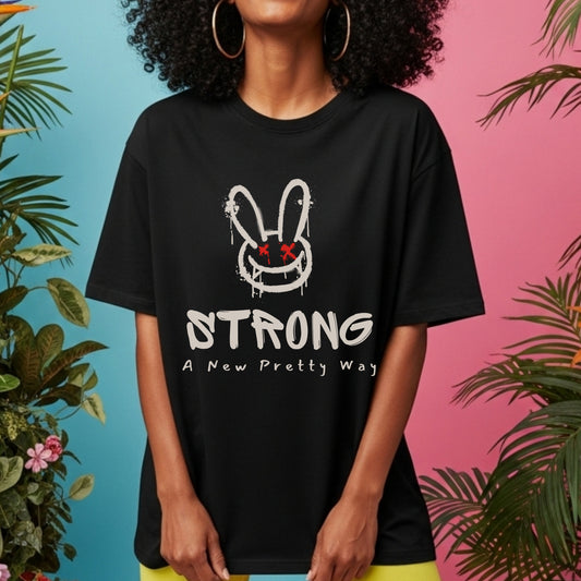 Strong A New Pretty Way - Graffiti Bunny with Red X Eyes Edgy Feminine Power Statement Artwork