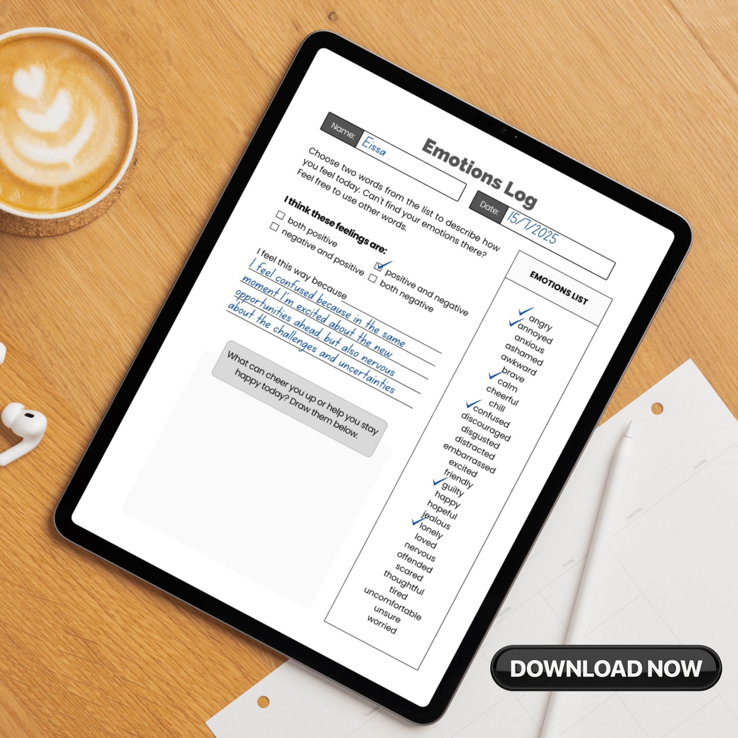 Emotion Log Paper Sheet PDF