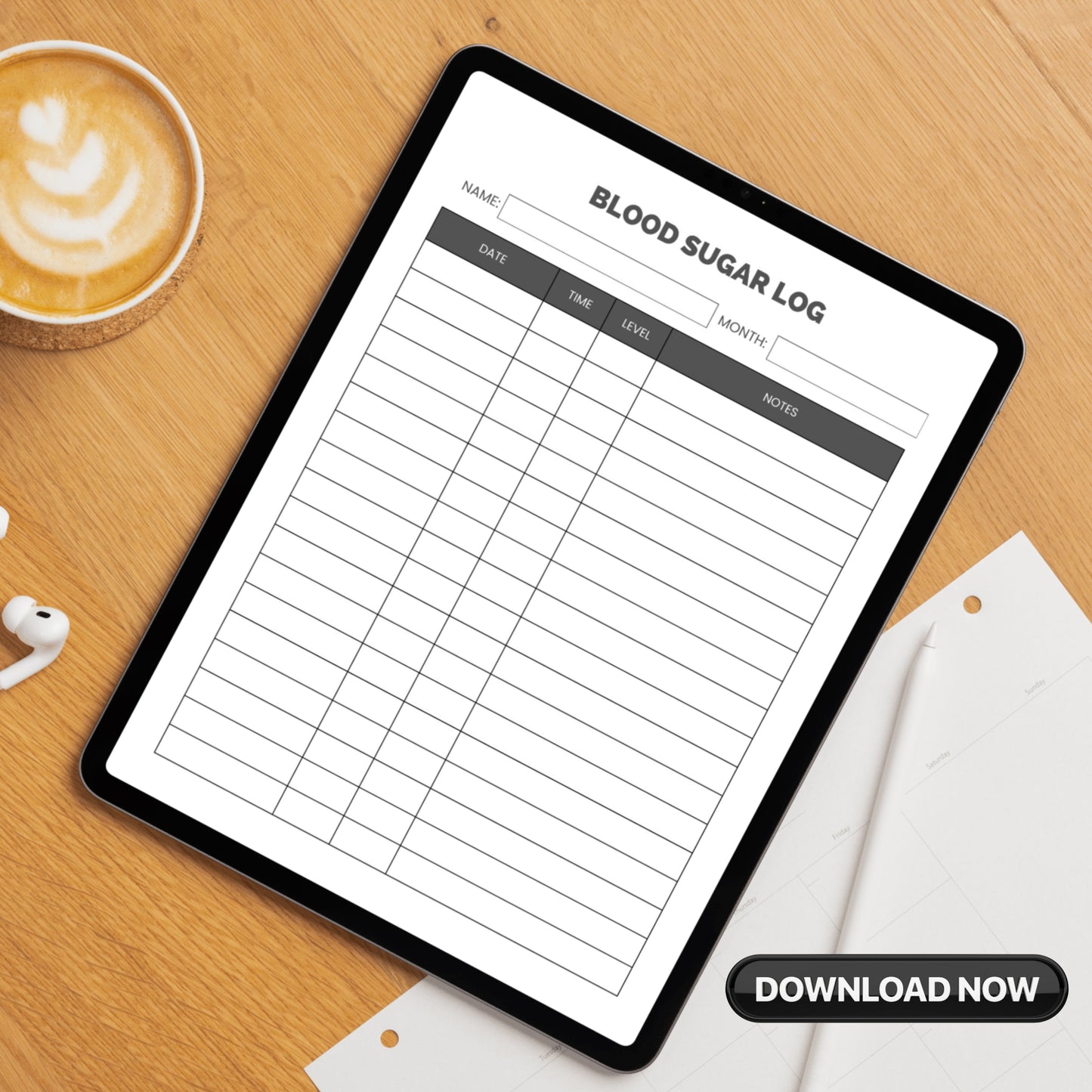Blood Sugar Log PDF Sheet