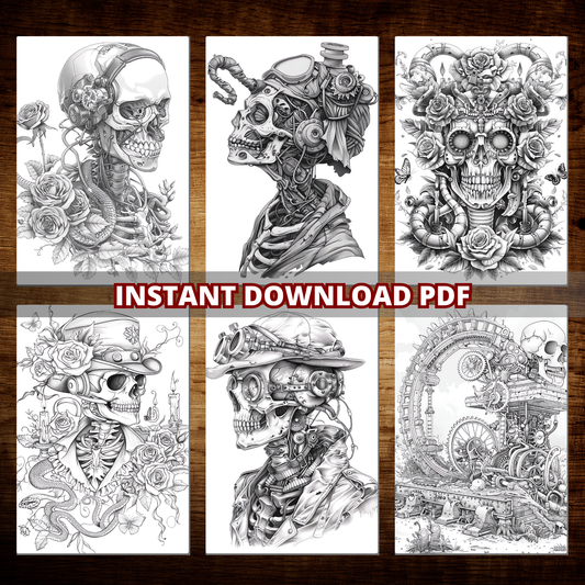 Steampunk Skulls Coloring Pages