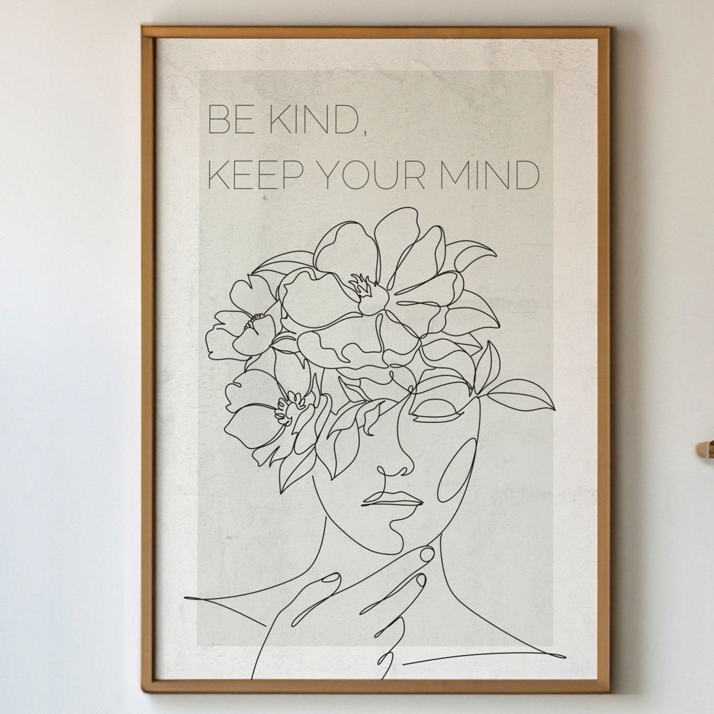 Be Kind Keep Your Mind - Mental Wellness Floral Head Wall Art