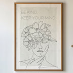 Be Kind Keep Your Mind - Mental Wellness Floral Head Wall Art