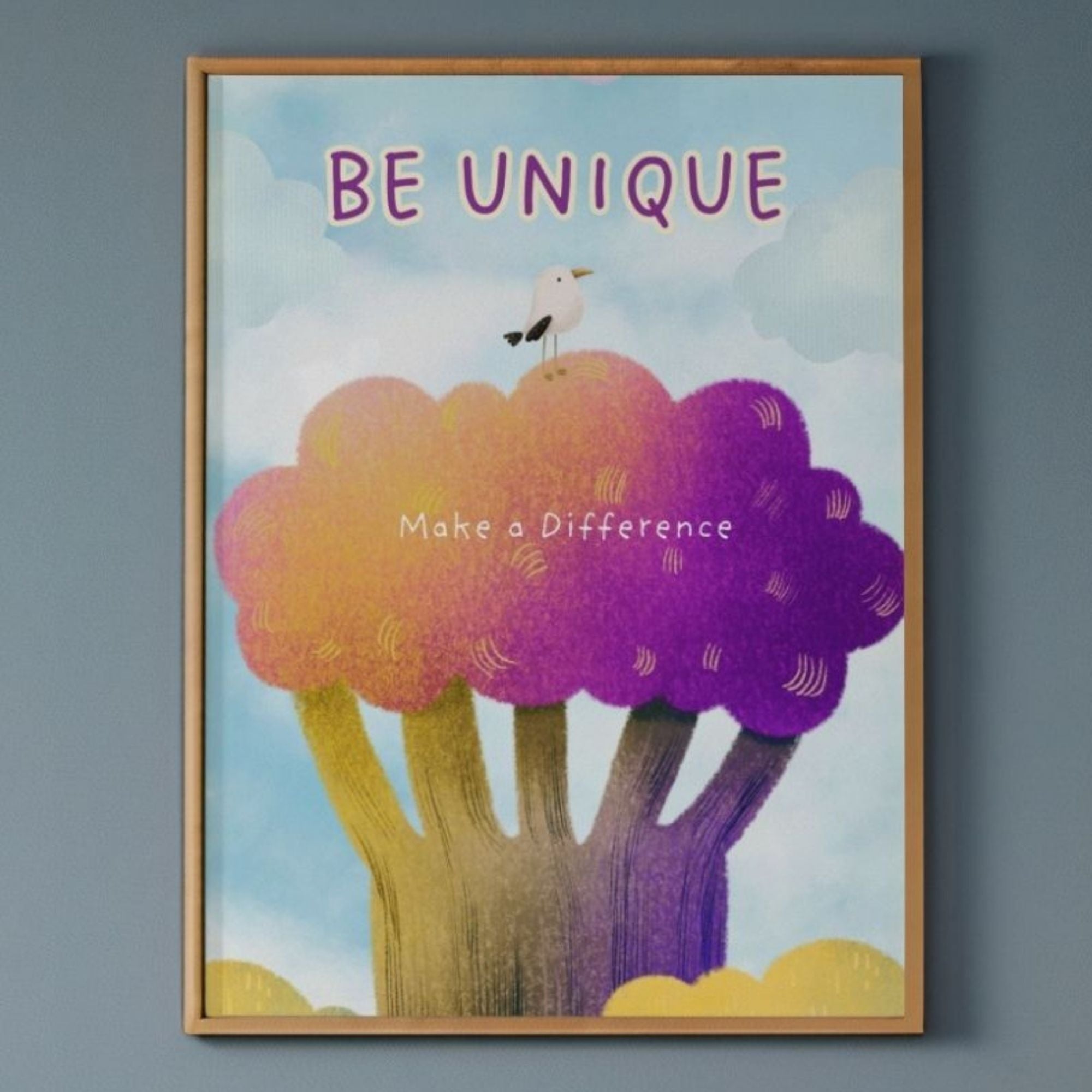 Be Unique - Inspirational Wall Art with Vibrant Rainbow Trees