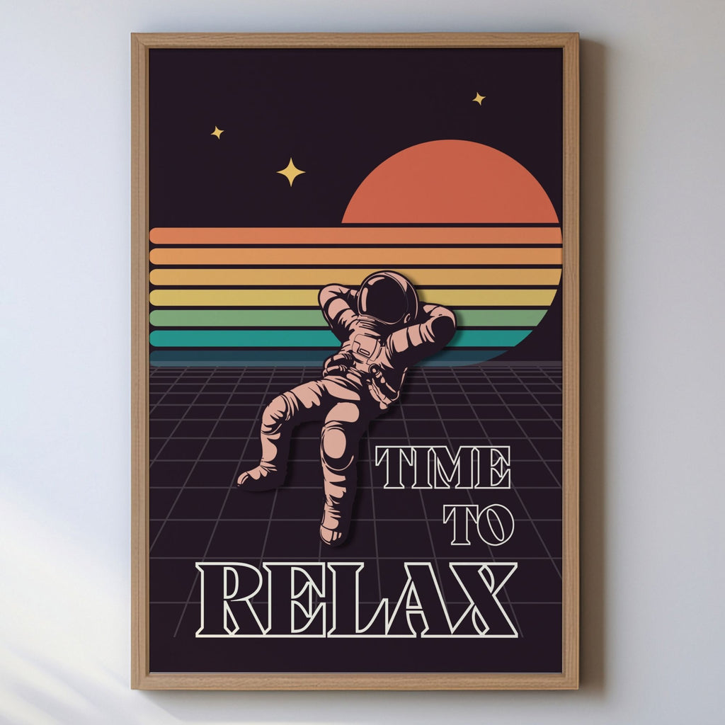 Time to Relax - Retro Astronaut Synthwave Wall Art