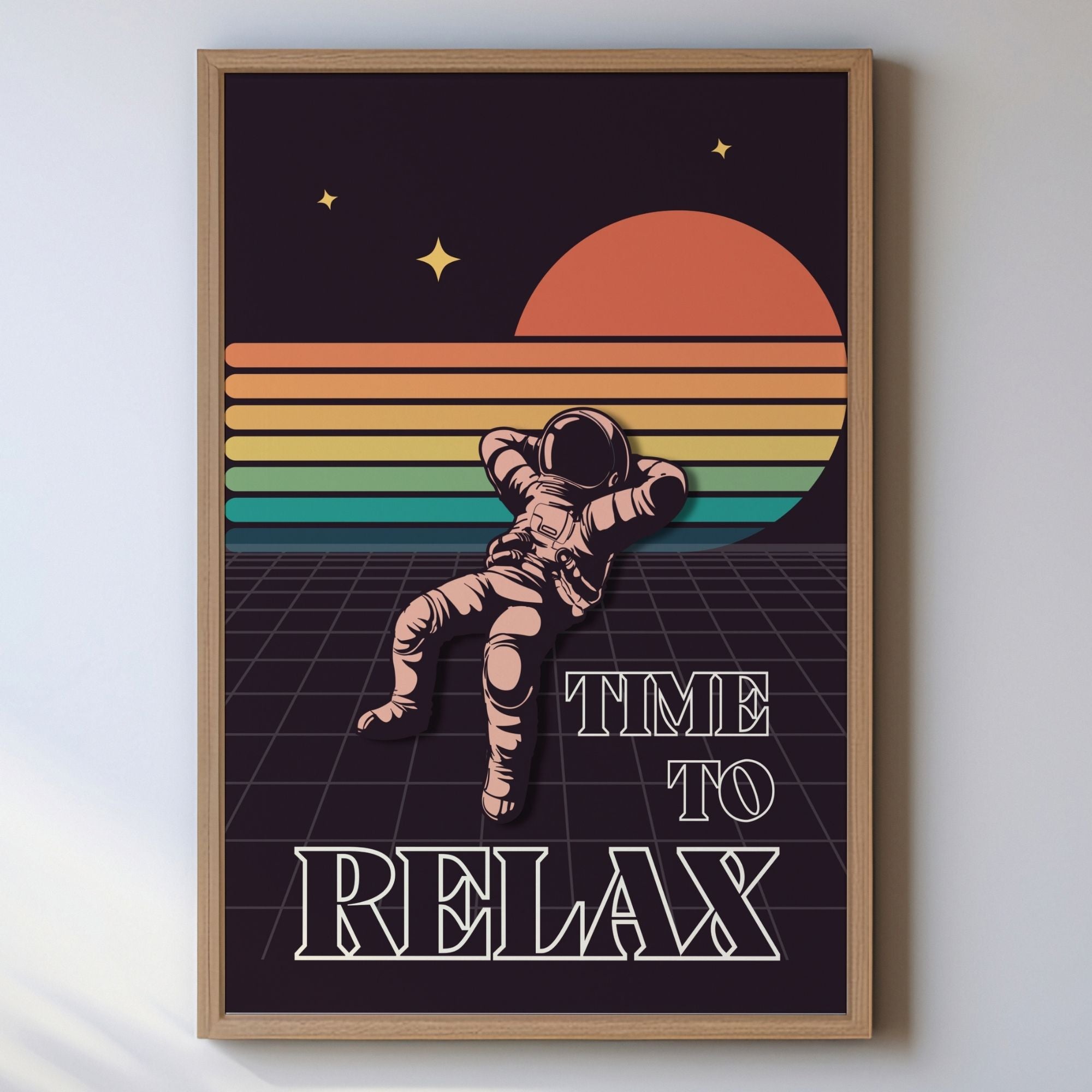 Time to Relax - Retro Astronaut Synthwave Wall Art