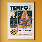 Tempo Party - Music Heals Wounds, Free Minds Retro Wall Art