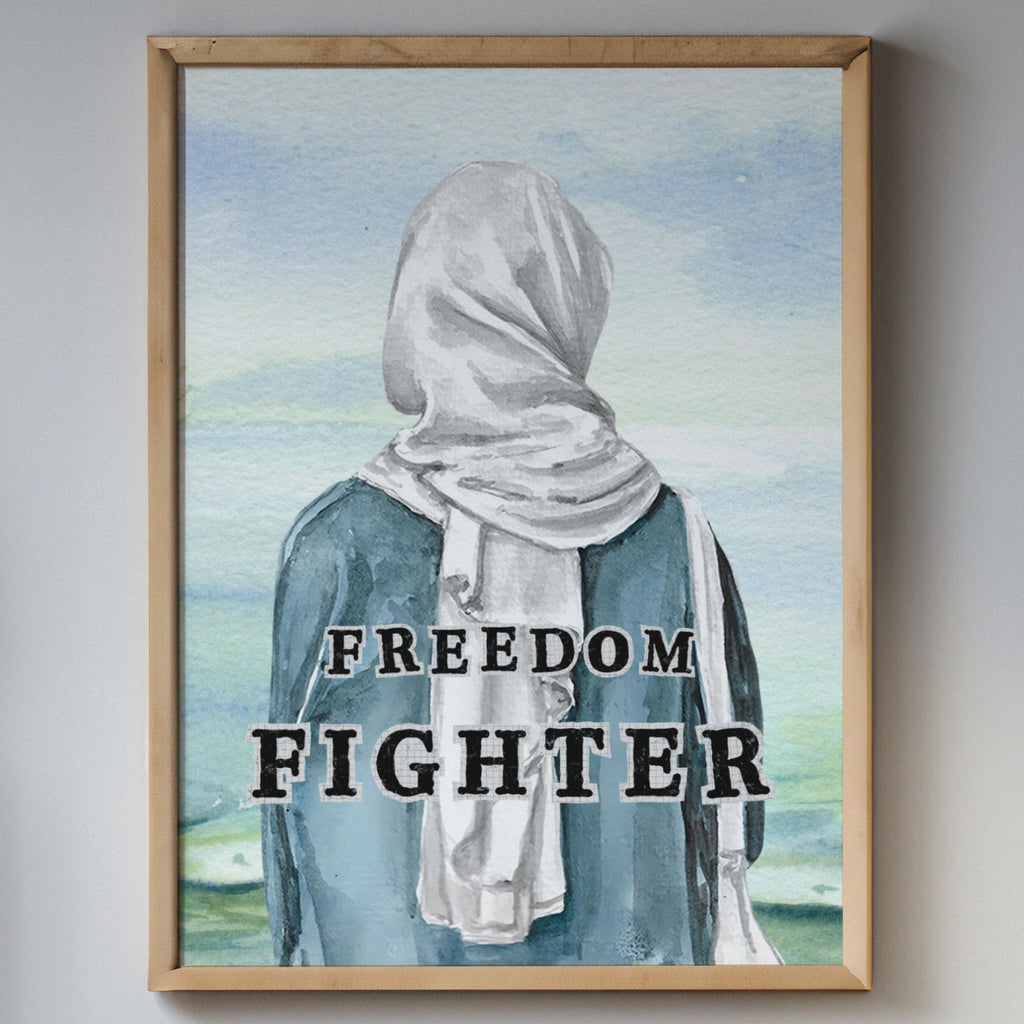 Freedom Fighter - Watercolor Empowerment Muslim Woman Portrait
