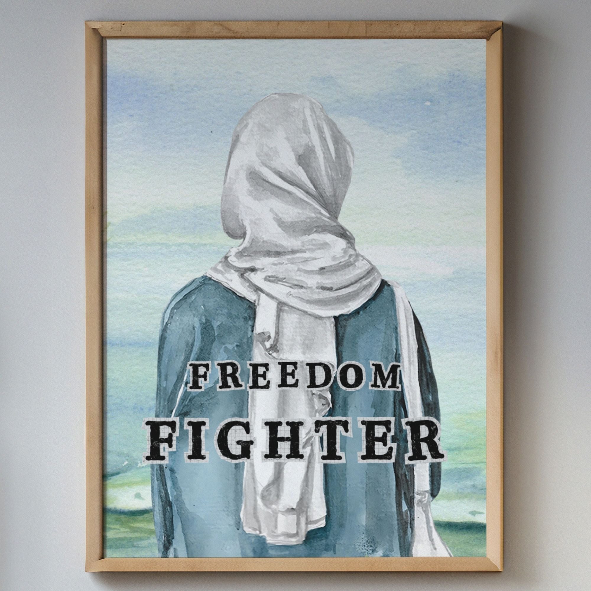 Freedom Fighter - Watercolor Empowerment Muslim Woman Portrait