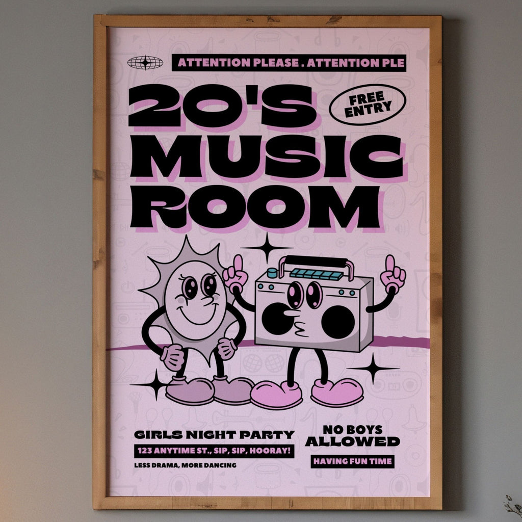20's Music Room - Retro Girls Night Party Wall Art