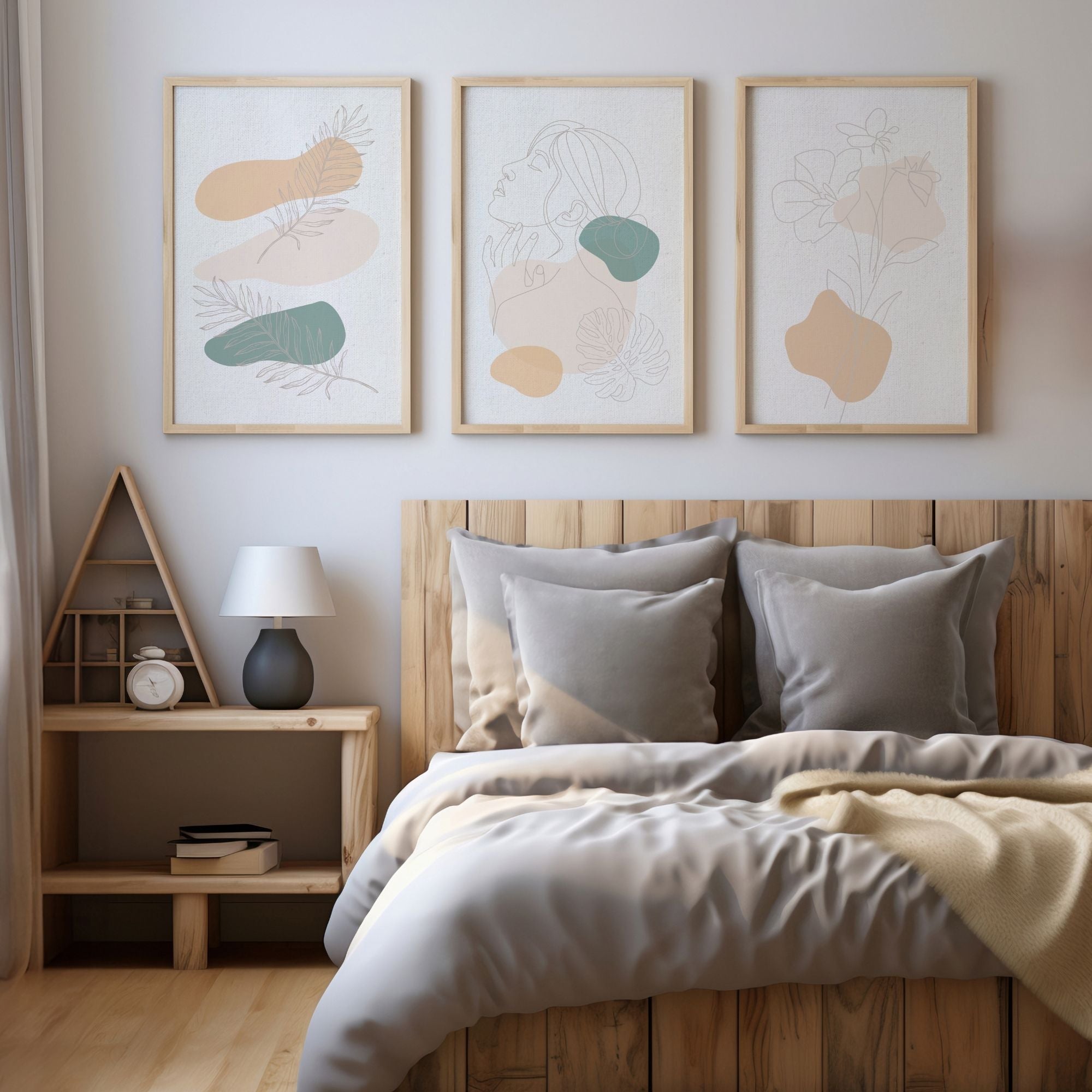 Minimalist Botanical Abstract Art Set - 3-Piece Line Drawing Wall Art Collection | Modern Organic Shapes