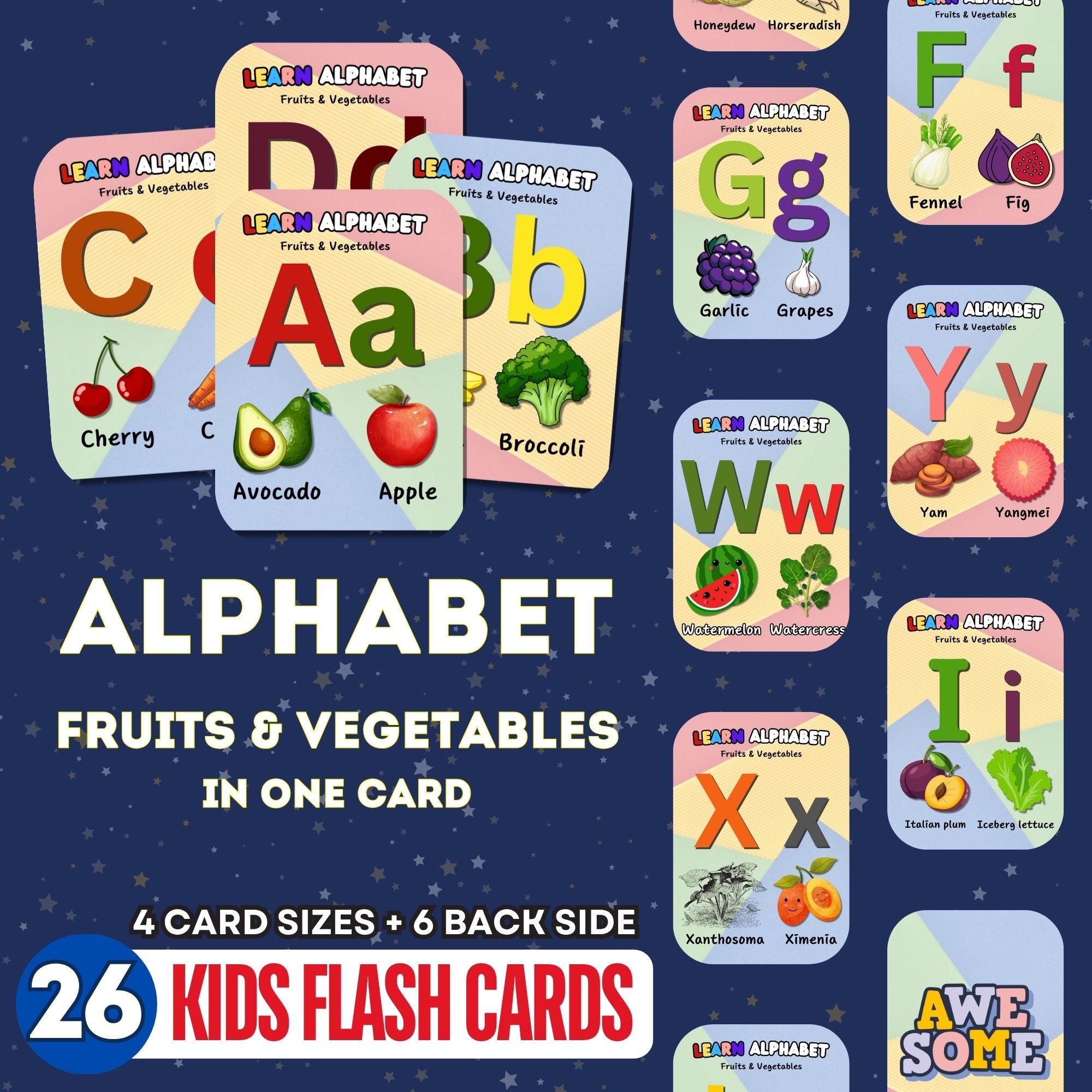 Fruits & Vegetables Alphabet Flashcards V1
