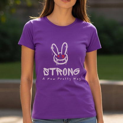 Strong A New Pretty Way - Graffiti Bunny with Red X Eyes Edgy Feminine Power Statement Artwork