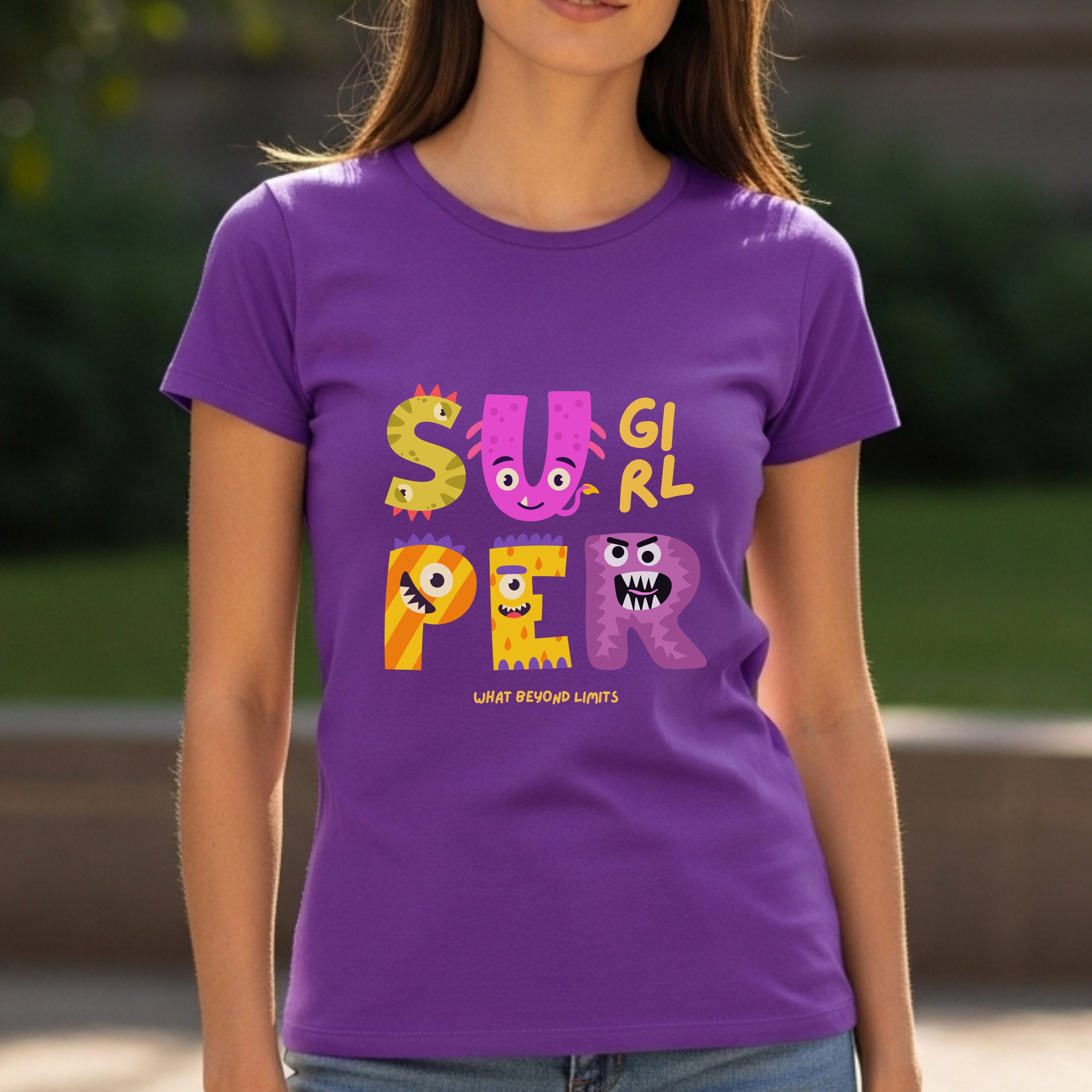Super Girl What Beyond Limits - Cute Monster Empowerment Kids Statement Artwork