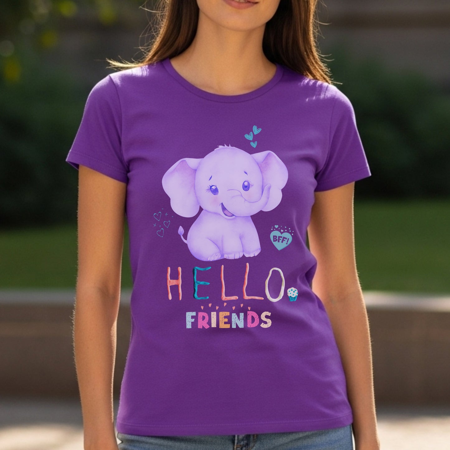 Hello Friends BFF - Cute Elephant Friendship Kindness Greeting Statement Artwork