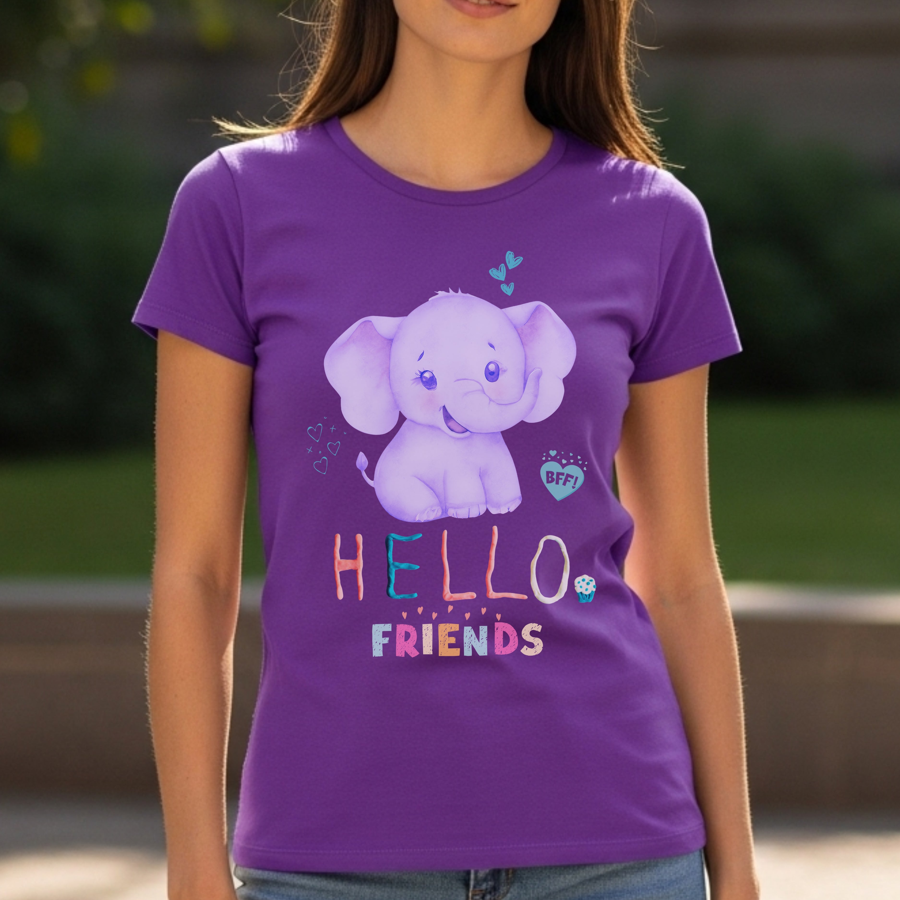 Hello Friends BFF - Cute Elephant Friendship Kindness Greeting Statement Artwork