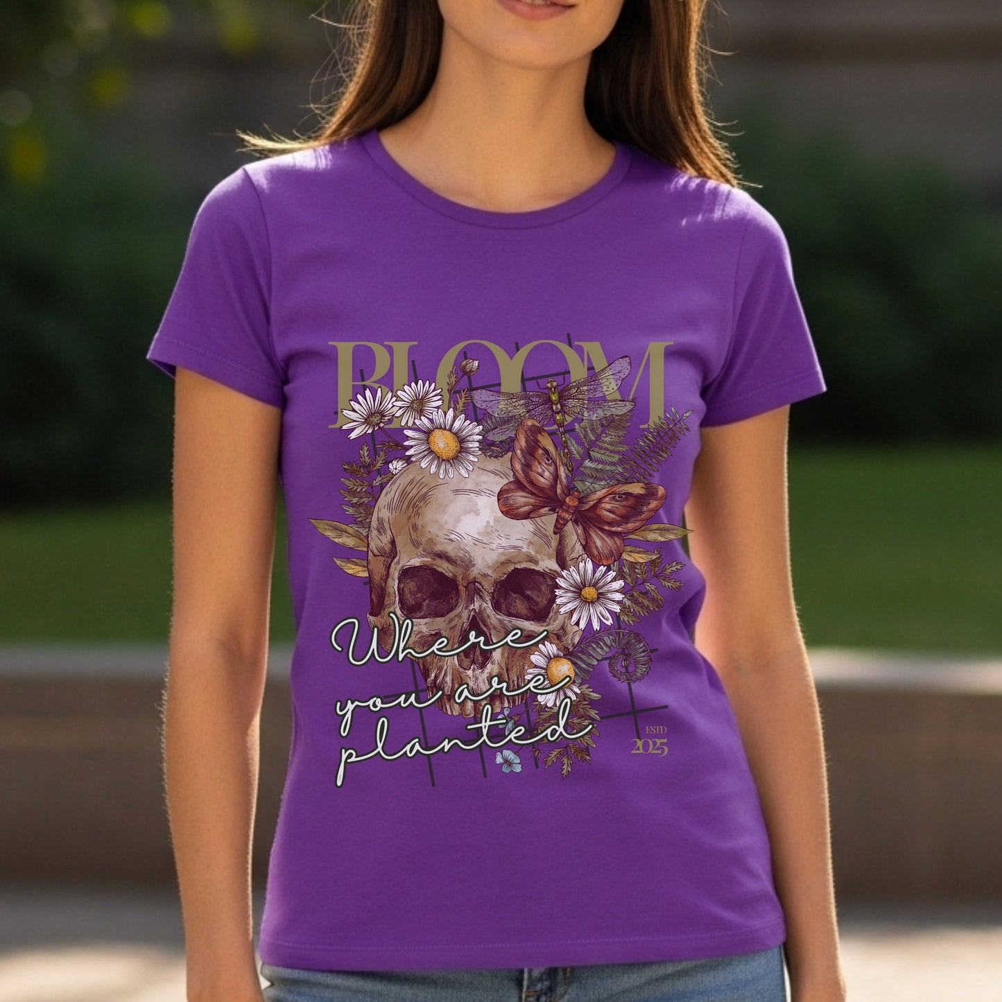 Bloom Where You Are Planted - Skull Butterfly Nature Growth Statement Artwork