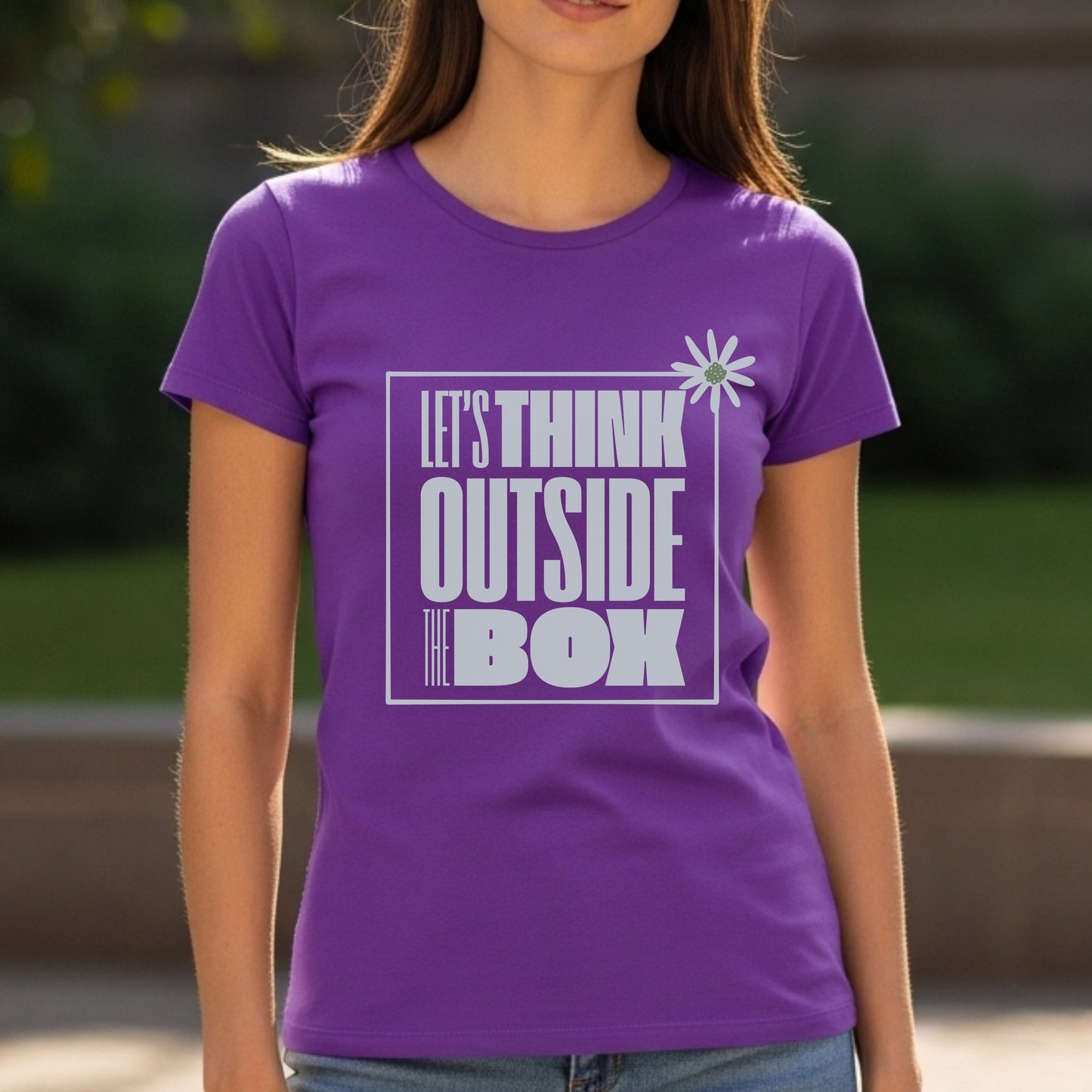 Let's Think Outside The Box - Bold Typography Daisy Flower Creative Mindset Statement Artwork