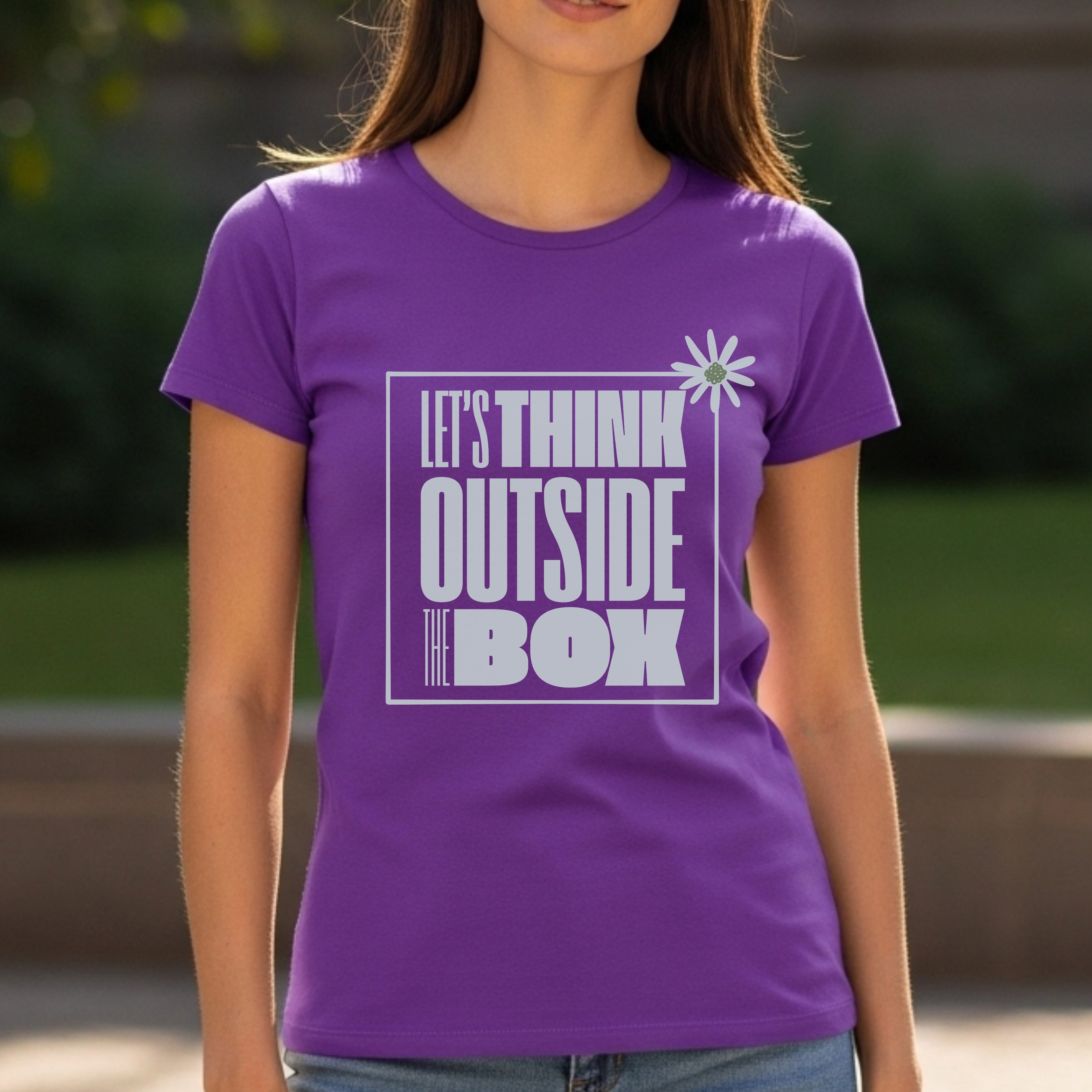 Let's Think Outside The Box - Bold Typography Daisy Flower Creative Mindset Statement Artwork