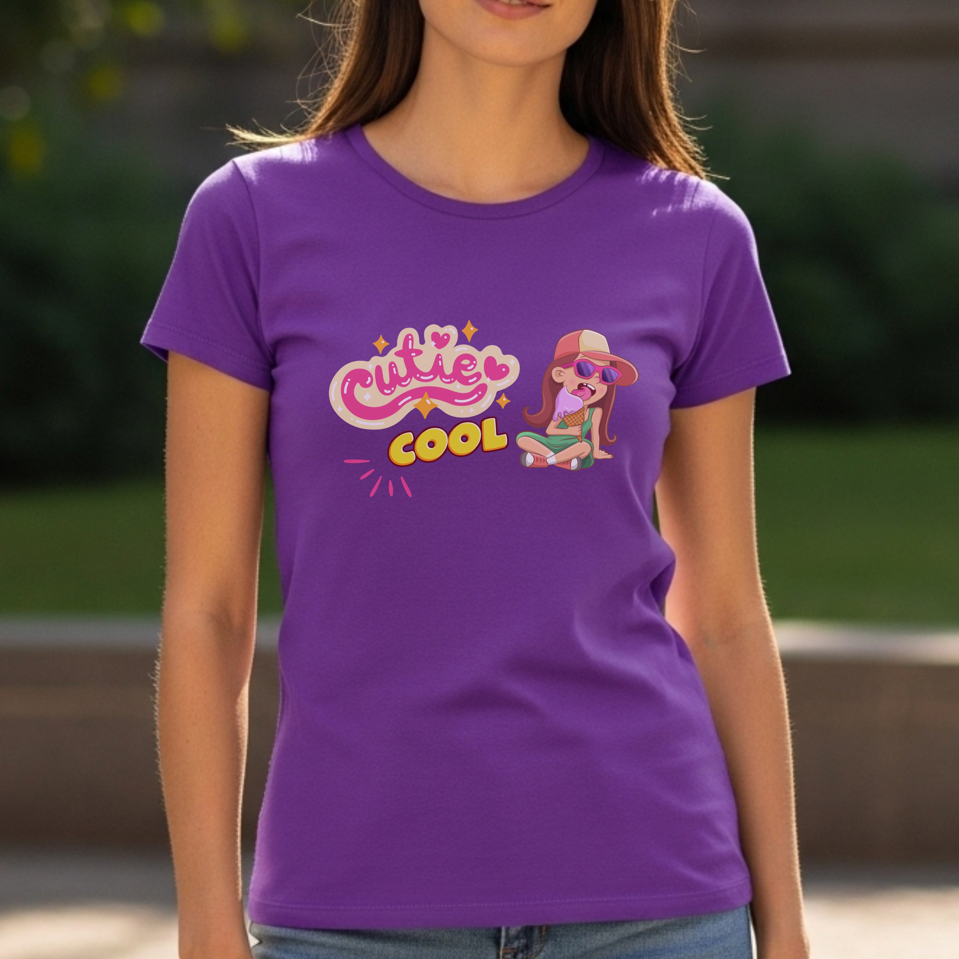 Cutie Cool - Retro Girl Relaxing with Sunglasses Pink Yellow Groovy Illustration