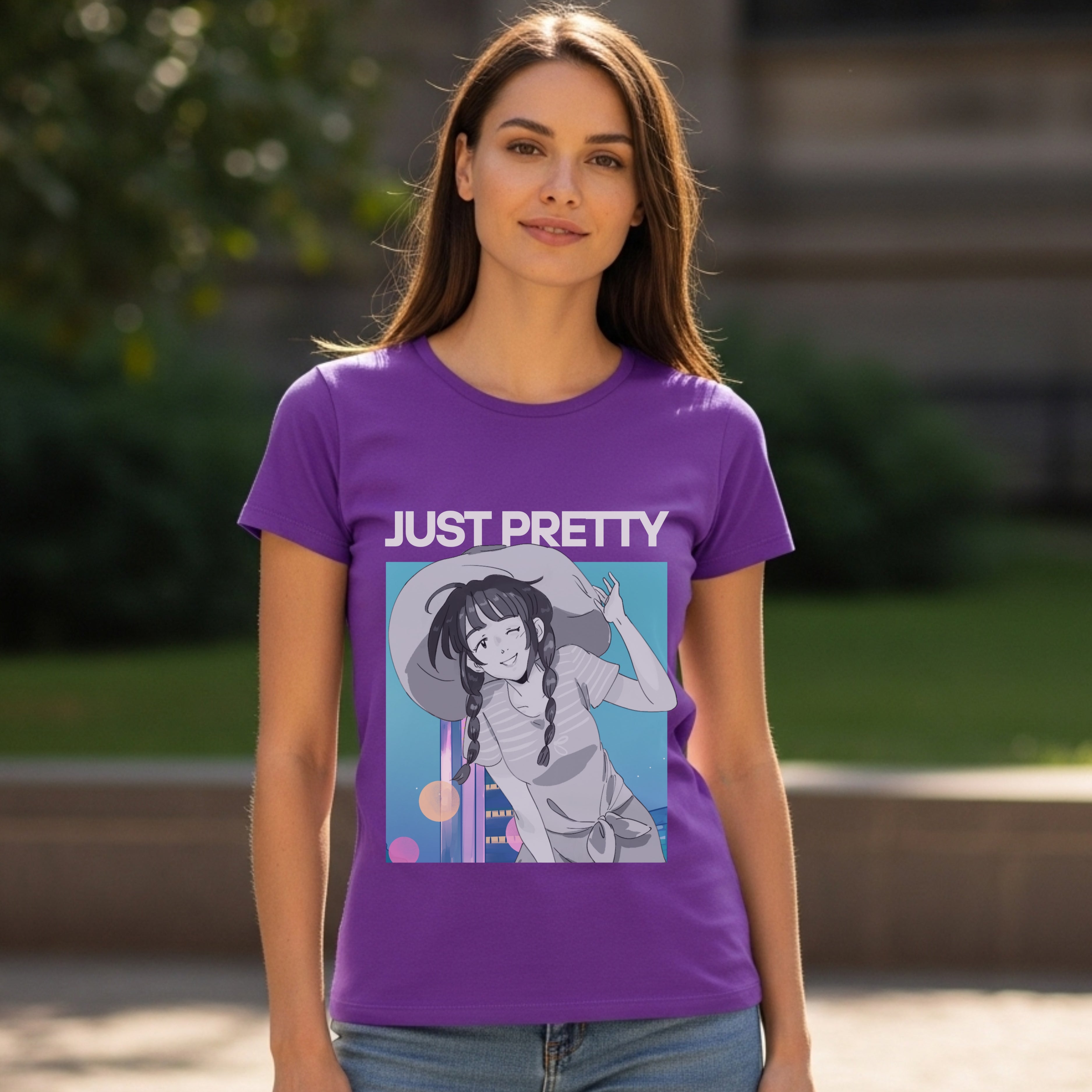 Just Pretty - Cute Anime Girl with Purple Braids Kawaii Aesthetic Illustration