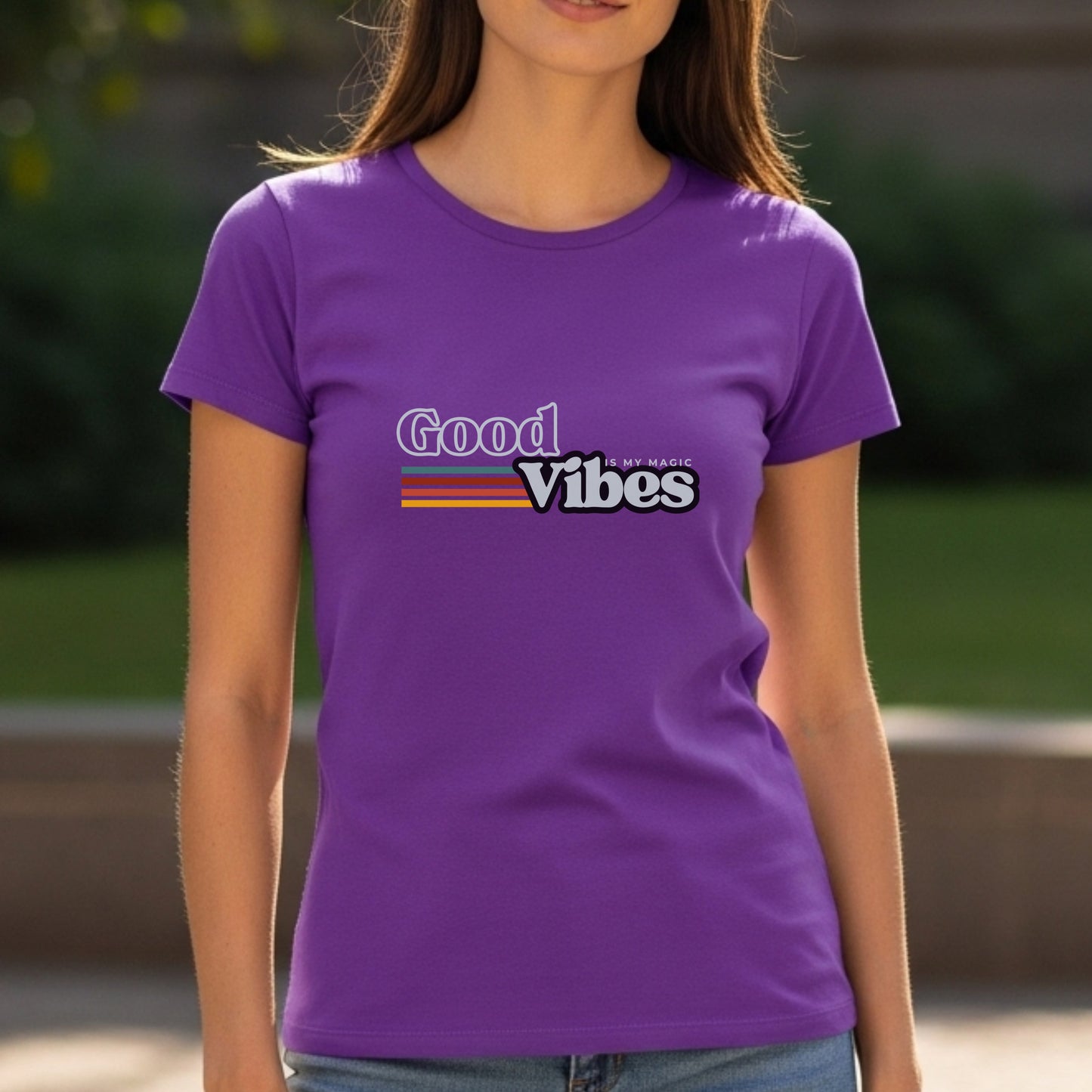 Good Vibes Is My Magic - Retro Striped Typography Positivity Mantra Statement Artwork