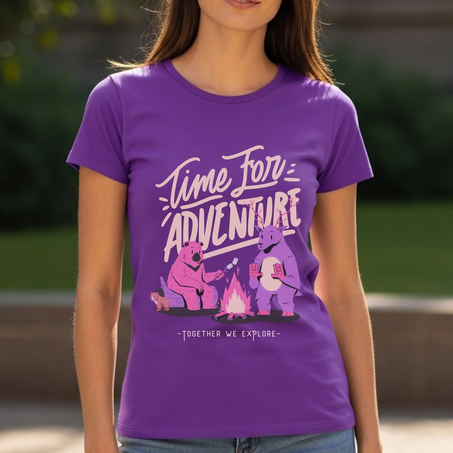 Time For Adventure Together We Explore - Bear Camping Outdoors Nature Statement Artwork