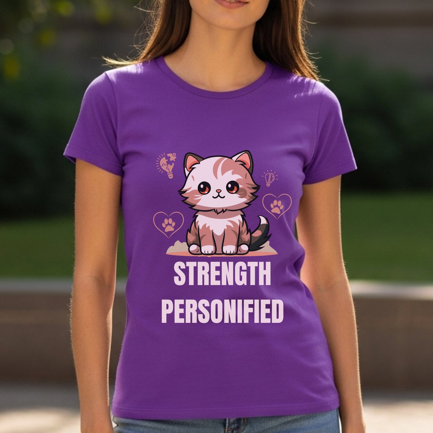 Strength Personified - Adorable Kitten with Lightbulb Hearts Cute Power Statement Artwork