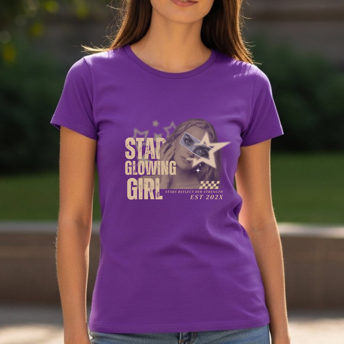 Star Glowing Girl Stars Reflect Her Strength - Y2K Pop Art Empowerment Statement Artwork