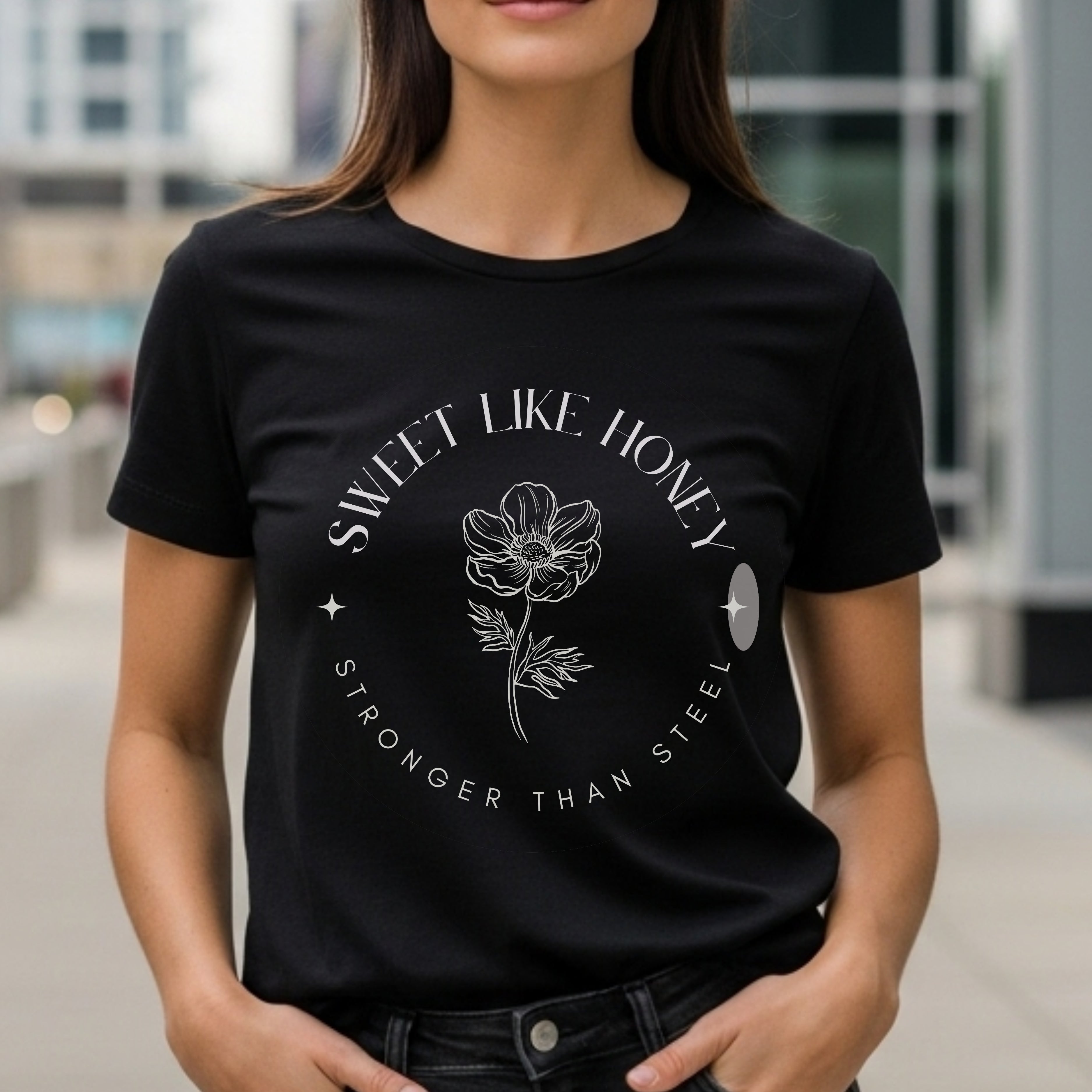 Sweet Like Honey Stronger Than Steel - Botanical Flower Circle Duality Statement Artwork