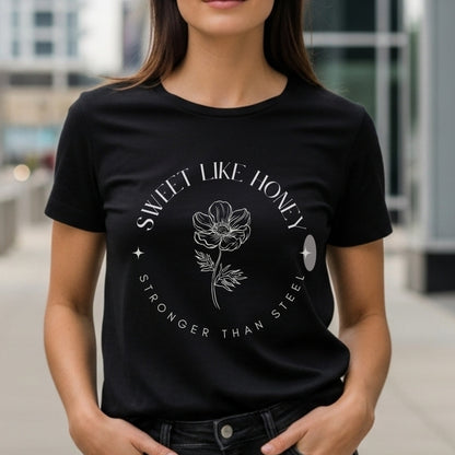 Sweet Like Honey Stronger Than Steel - Botanical Flower Circle Duality Statement Artwork