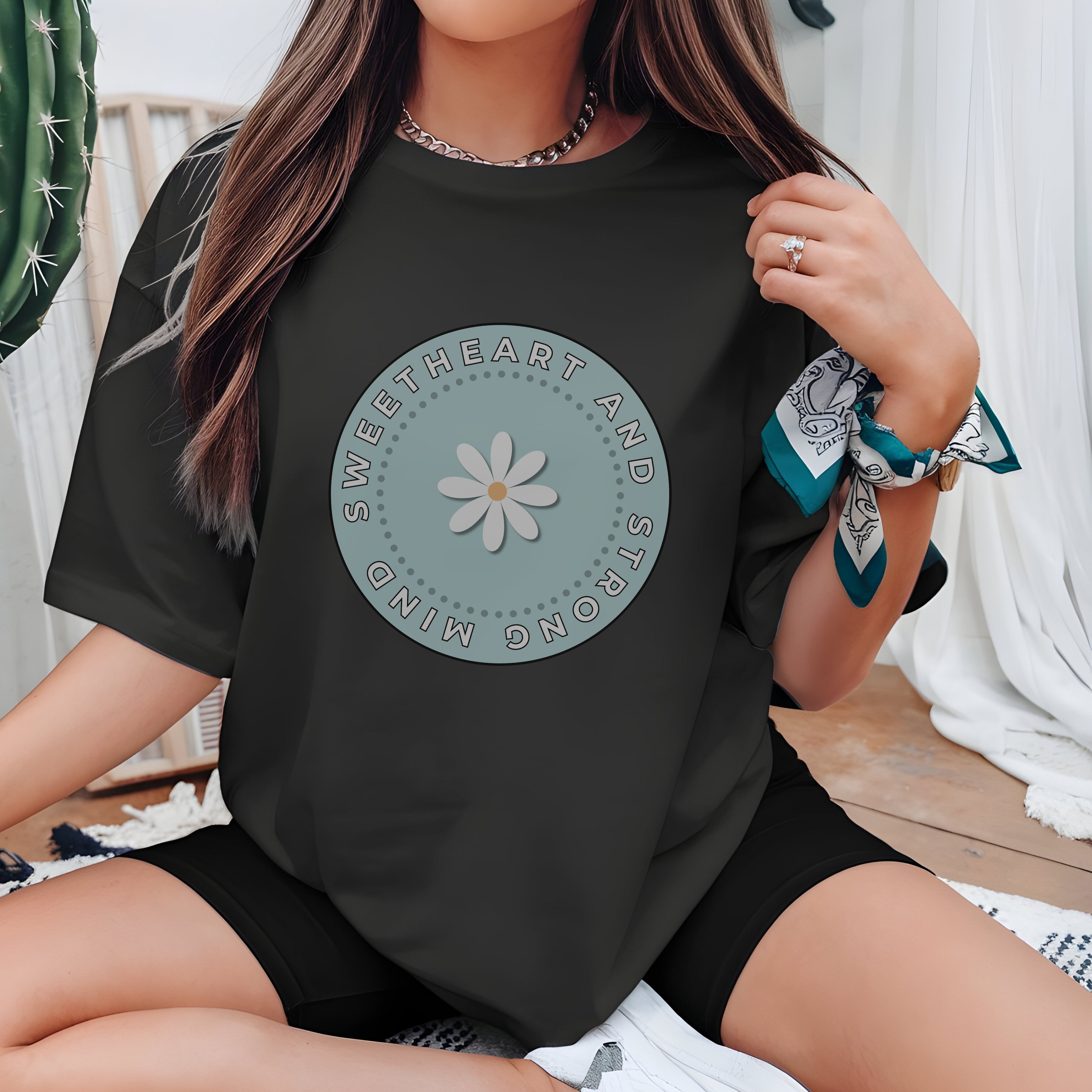 Sweetheart And Strong - Soft Daisy Flower Circle Empowered Femininity Statement Artwork