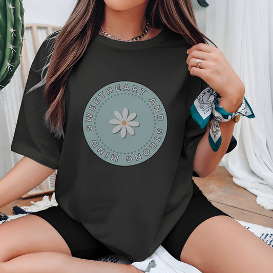 Sweetheart And Strong - Soft Daisy Flower Circle Empowered Femininity Statement Artwork