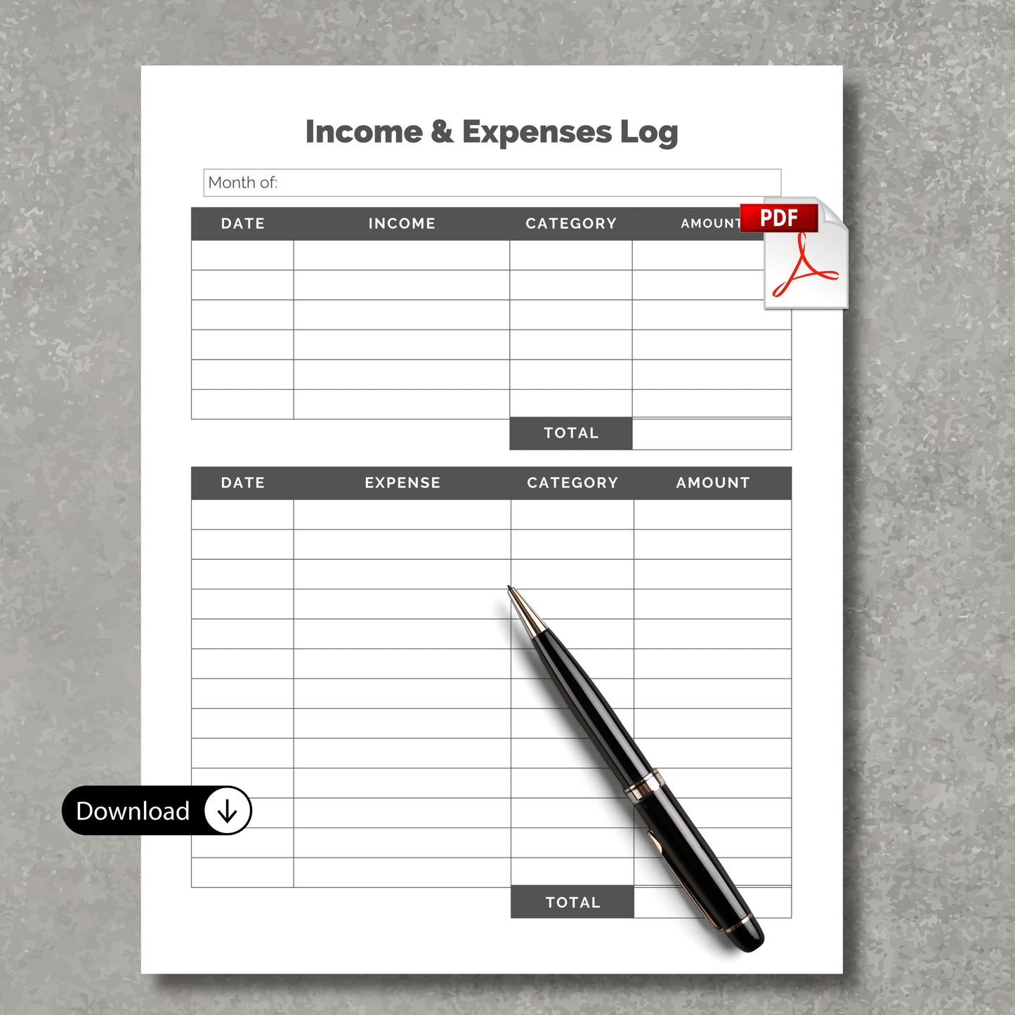 Income & Expenses Log Sheet
