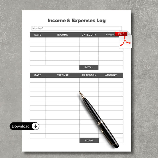 Income & Expenses Log Sheet
