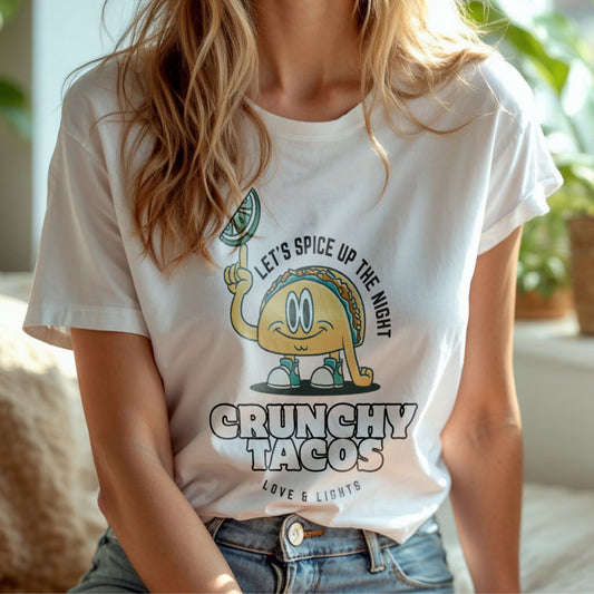 Let's Spice Up The Night - Crunchy Tacos Love & Lights Cartoon Character Fun Food Humor Artwok