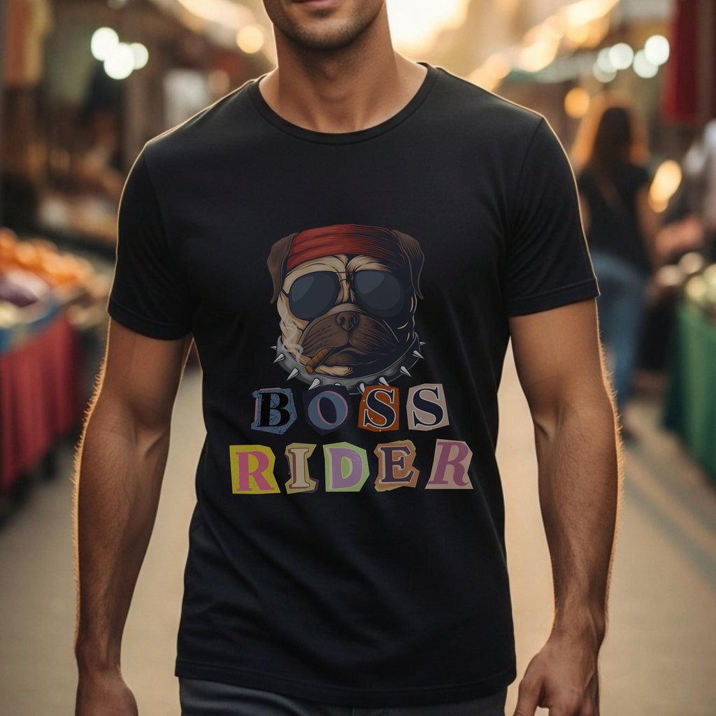 Boss Rider - Cool Pug Dog with Bandana and Sunglasses Biker Attitude Statement Artwork