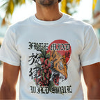 Free Mind Wild Soul - Japanese Tiger Floral Statement Artwork