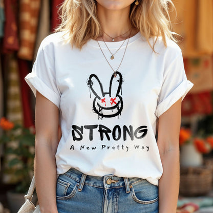 Strong A New Pretty Way - Graffiti Bunny with Red X Eyes Edgy Feminine Power Statement Artwork