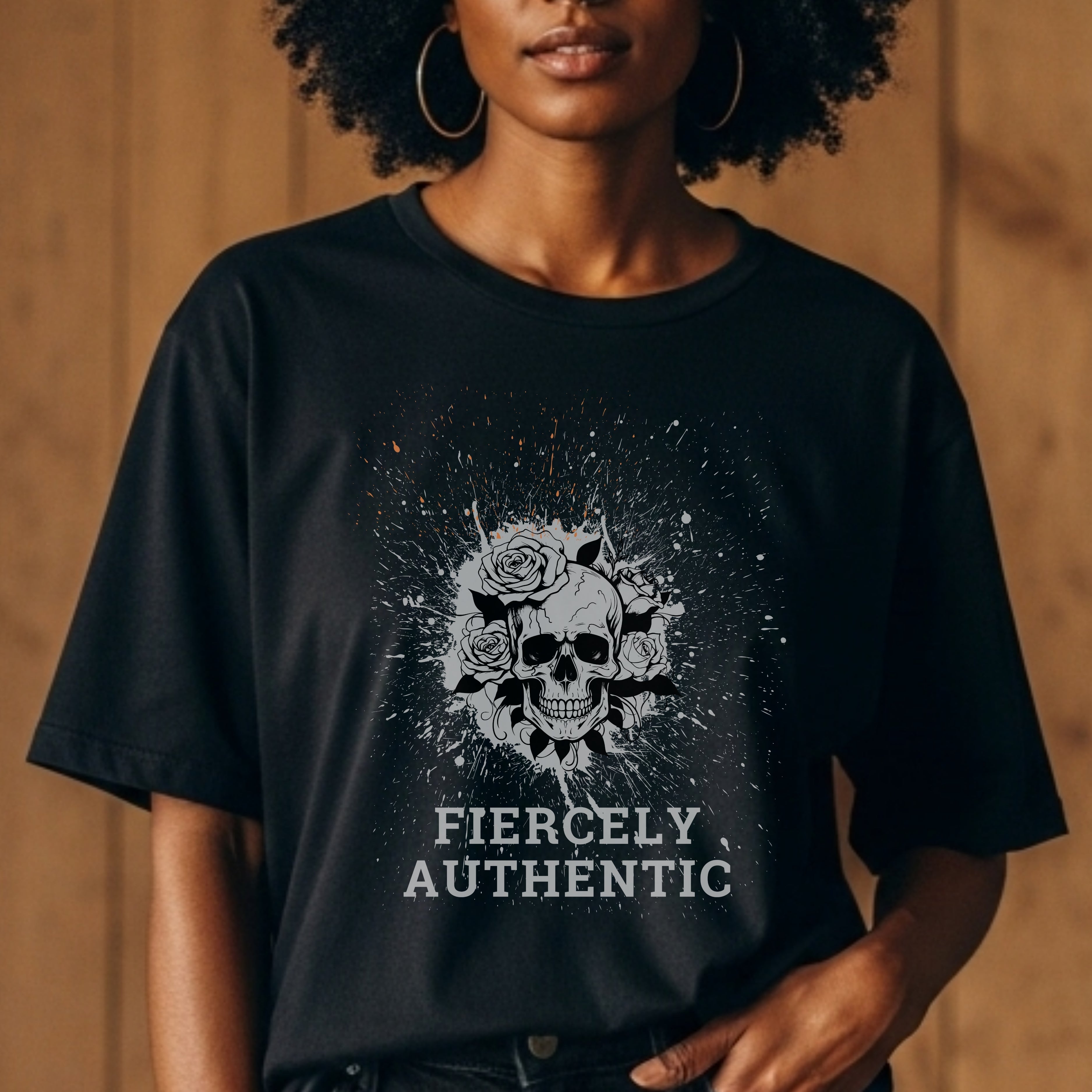 Fiercely Authentic - Skull with Roses Splatter Art Dark Feminine Truth Statement Artwork