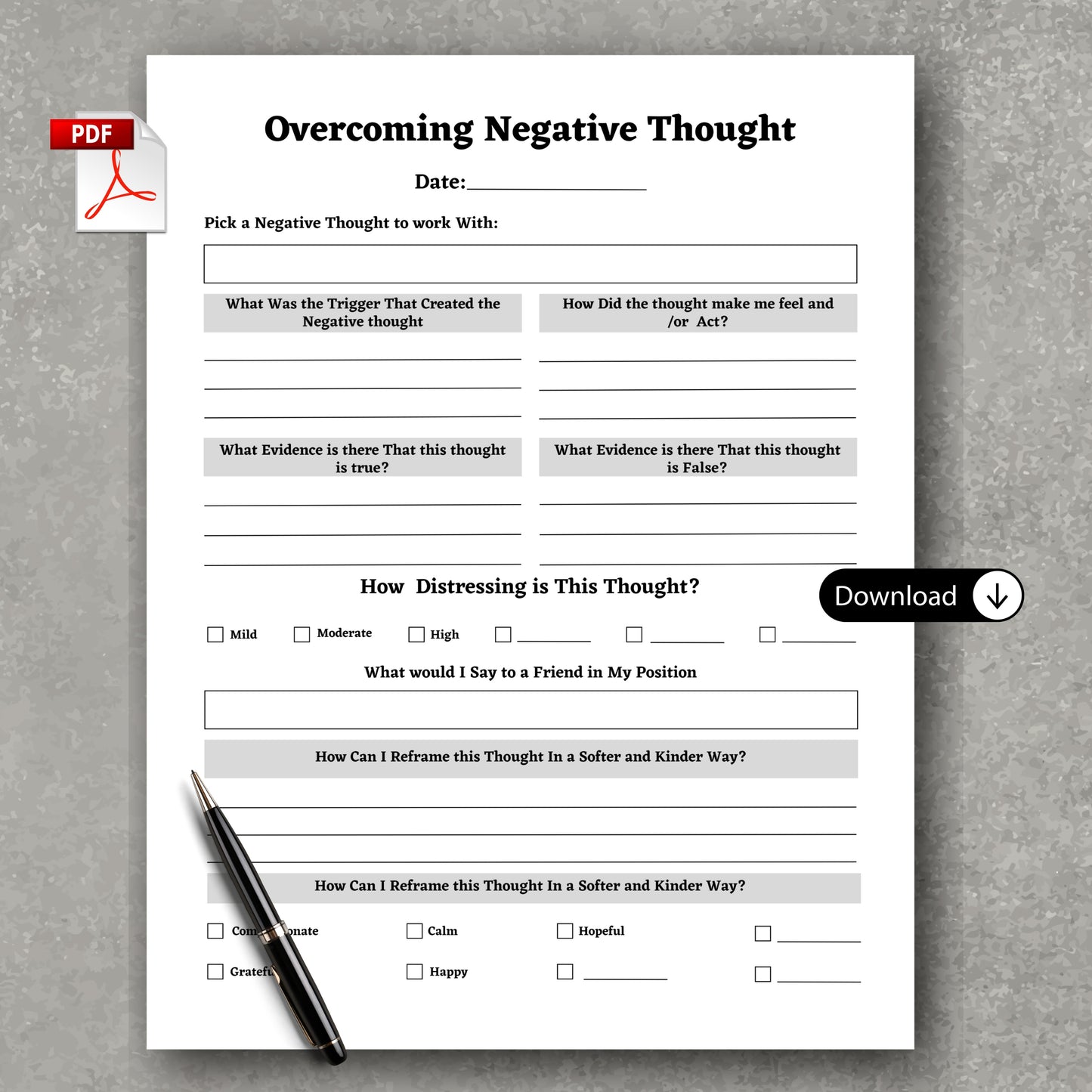 Overcoming Negative Thoughts Paper Sheet
