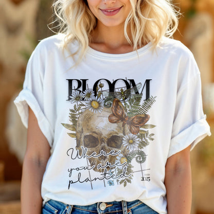 Bloom Where You Are Planted - Skull Butterfly Nature Growth Statement Artwork