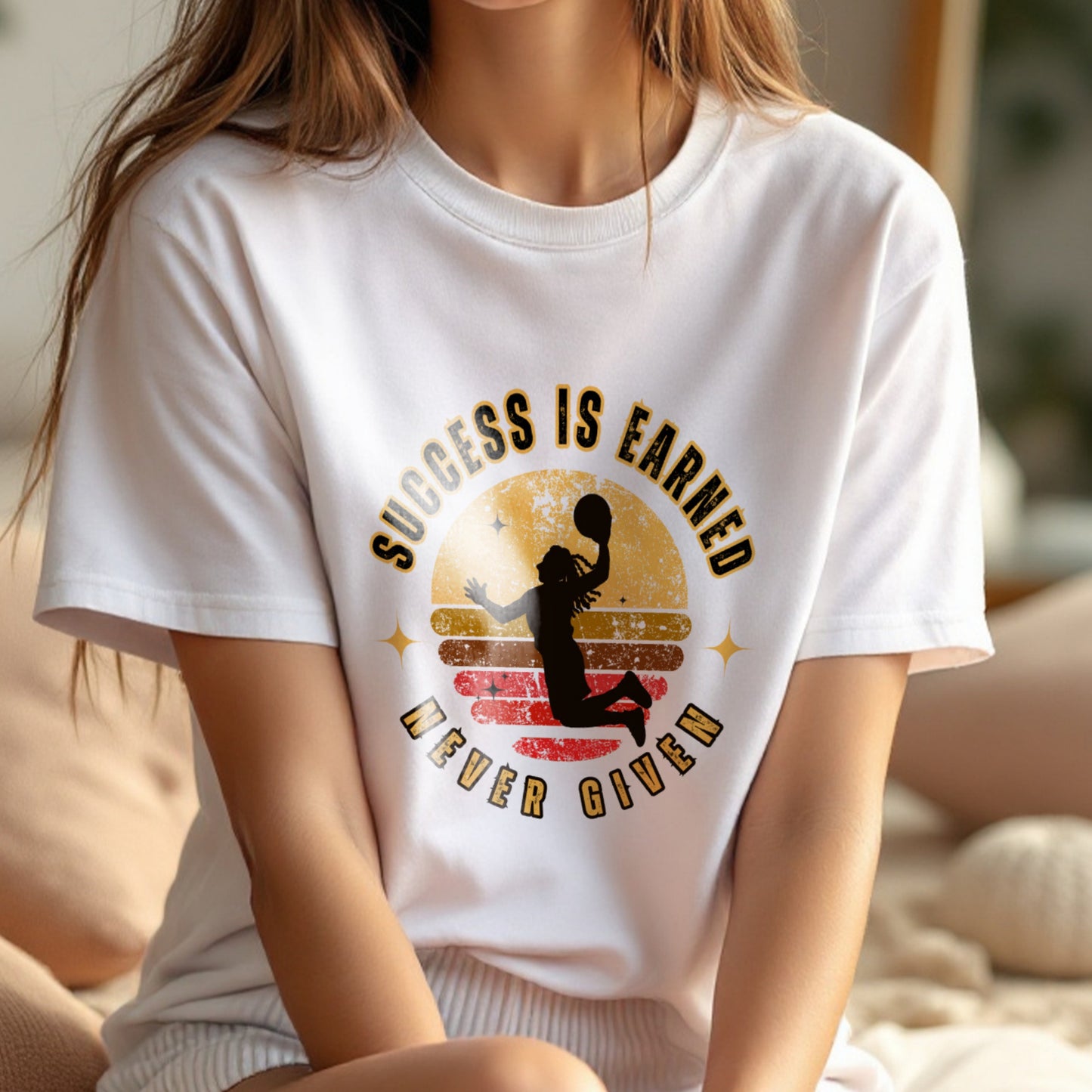 Success Is Earned Never Given - Basketball Retro Sports Motivation Statement Artwork