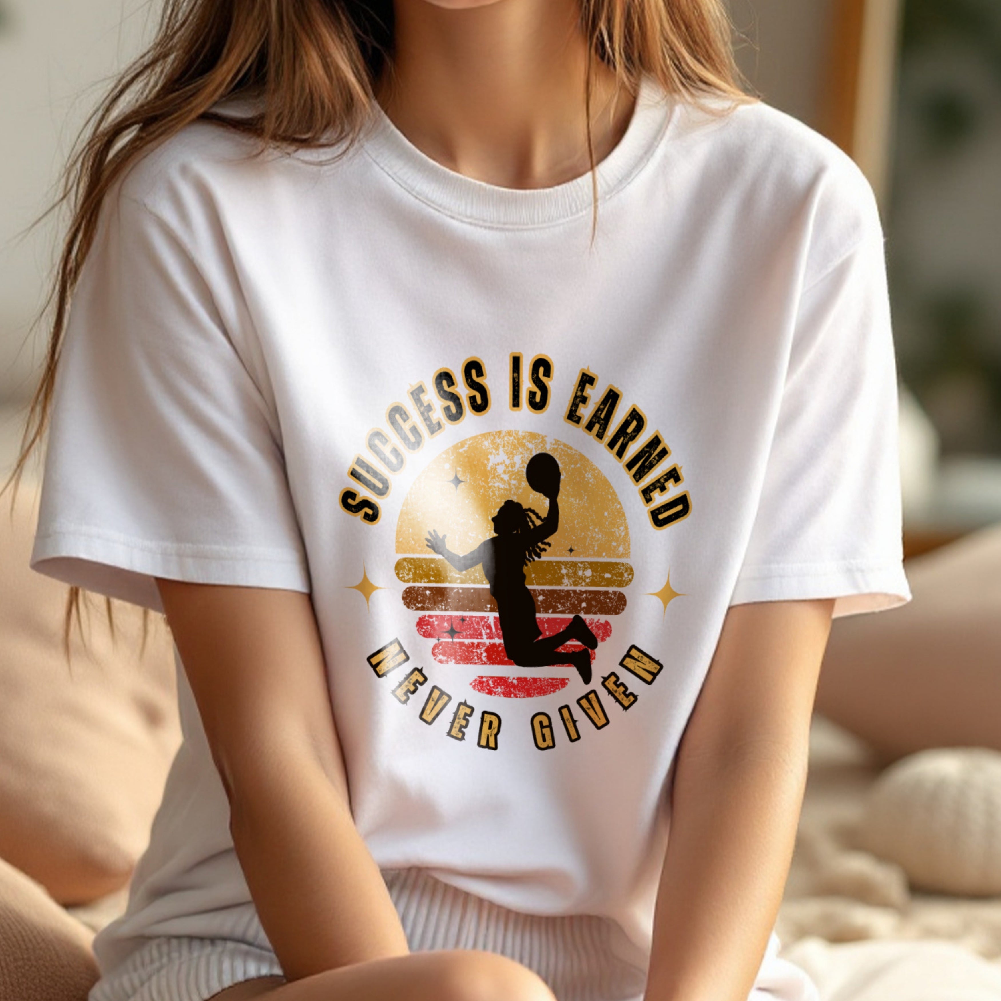 Success Is Earned Never Given - Basketball Retro Sports Motivation Statement Artwork