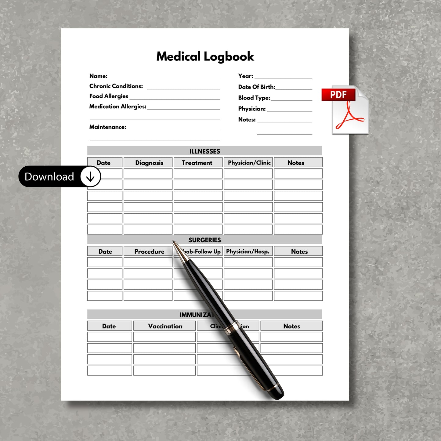 Medical Logbook Paper Sheet
