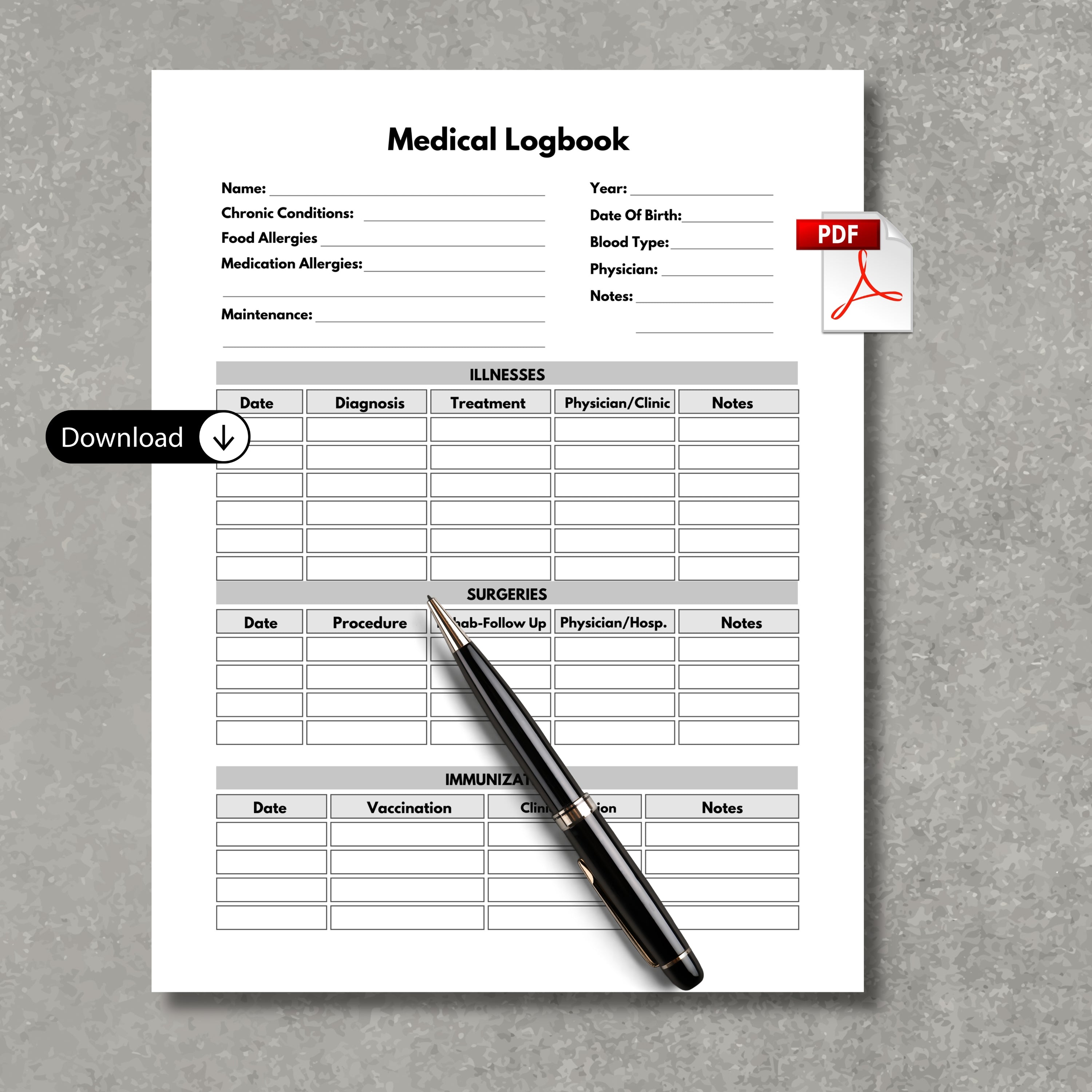 Medical Logbook Paper Sheet